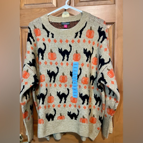 Vince Camuto Sweaters - Vince Camuto Black and Orange Cat Pumpkin Sweater